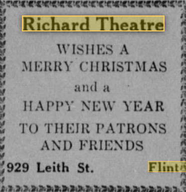 Richard Theatre - 1939 Ad From Detroit Tribune